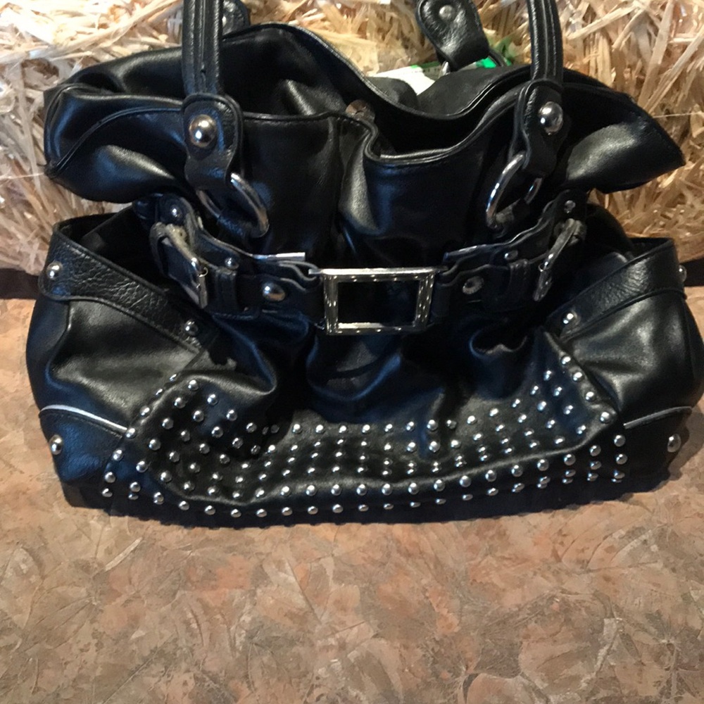 Wilson black leather studded buckle purse
